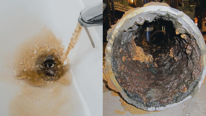 Rusty Pipes cause brown water in toilet